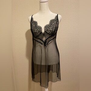 Victorias Secret Lingerie Slip Mini Dress Womens Size L Sexy Black Lace Intimate